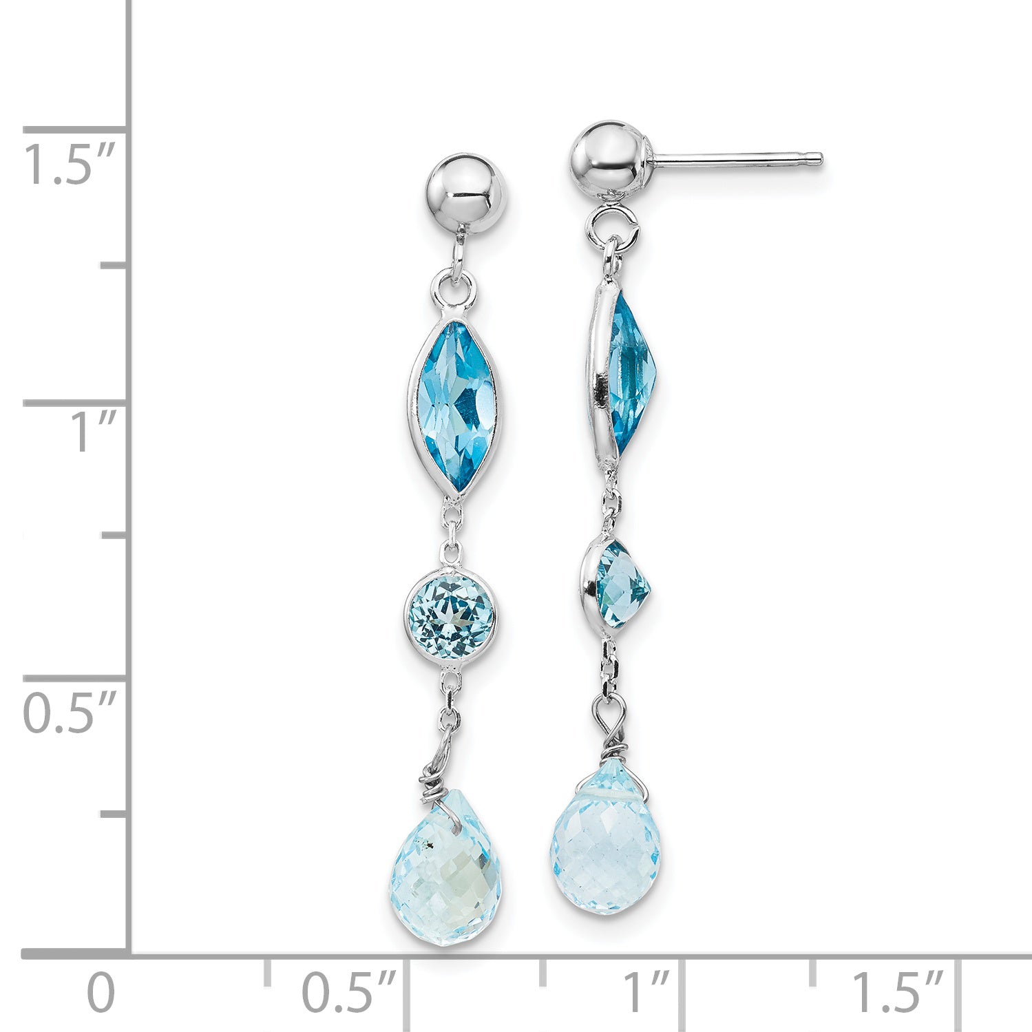 14K White Gold Wg Blue Topaz Post Earrings