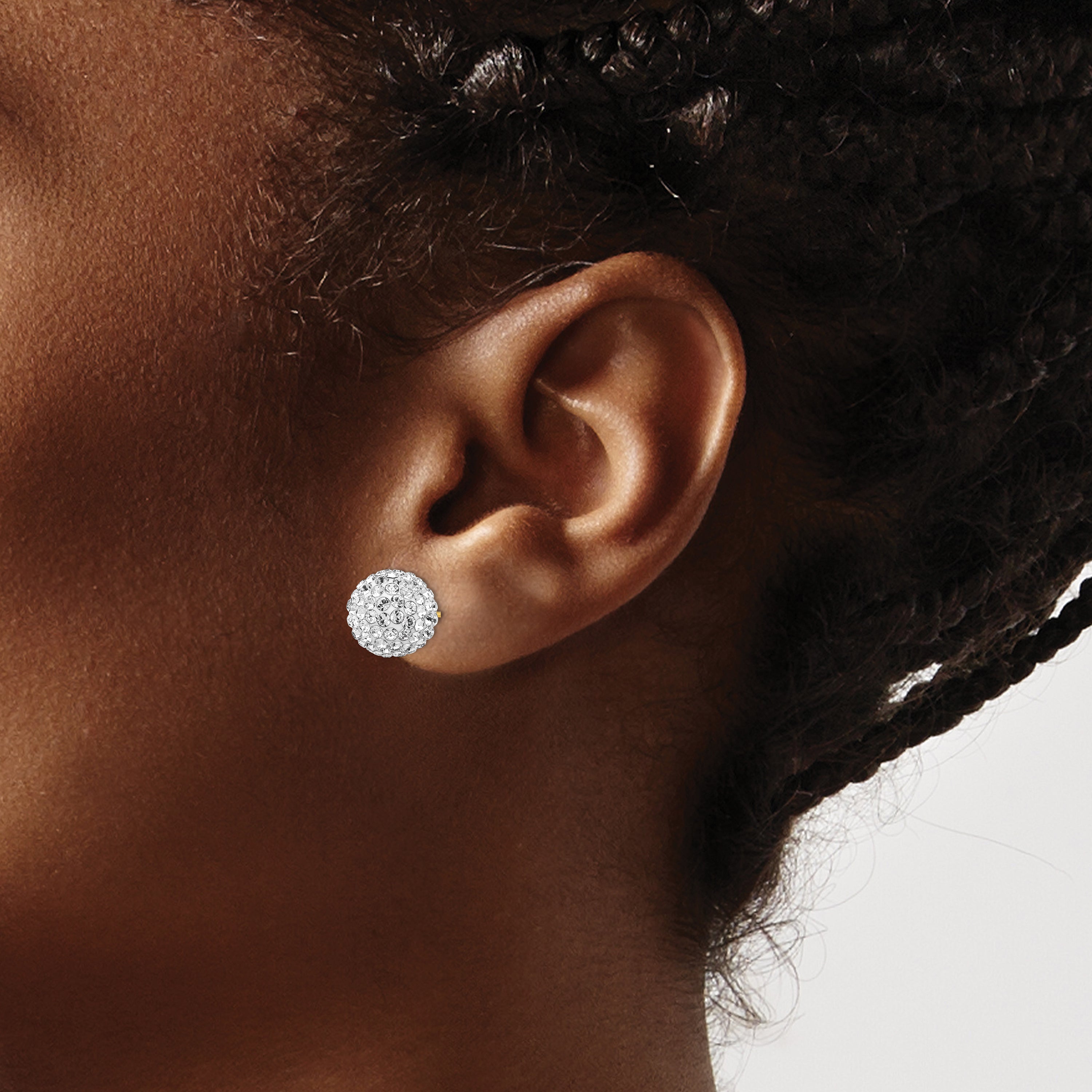14K Yellow Gold 10mm Disco Ball Crystal Stud Earrings