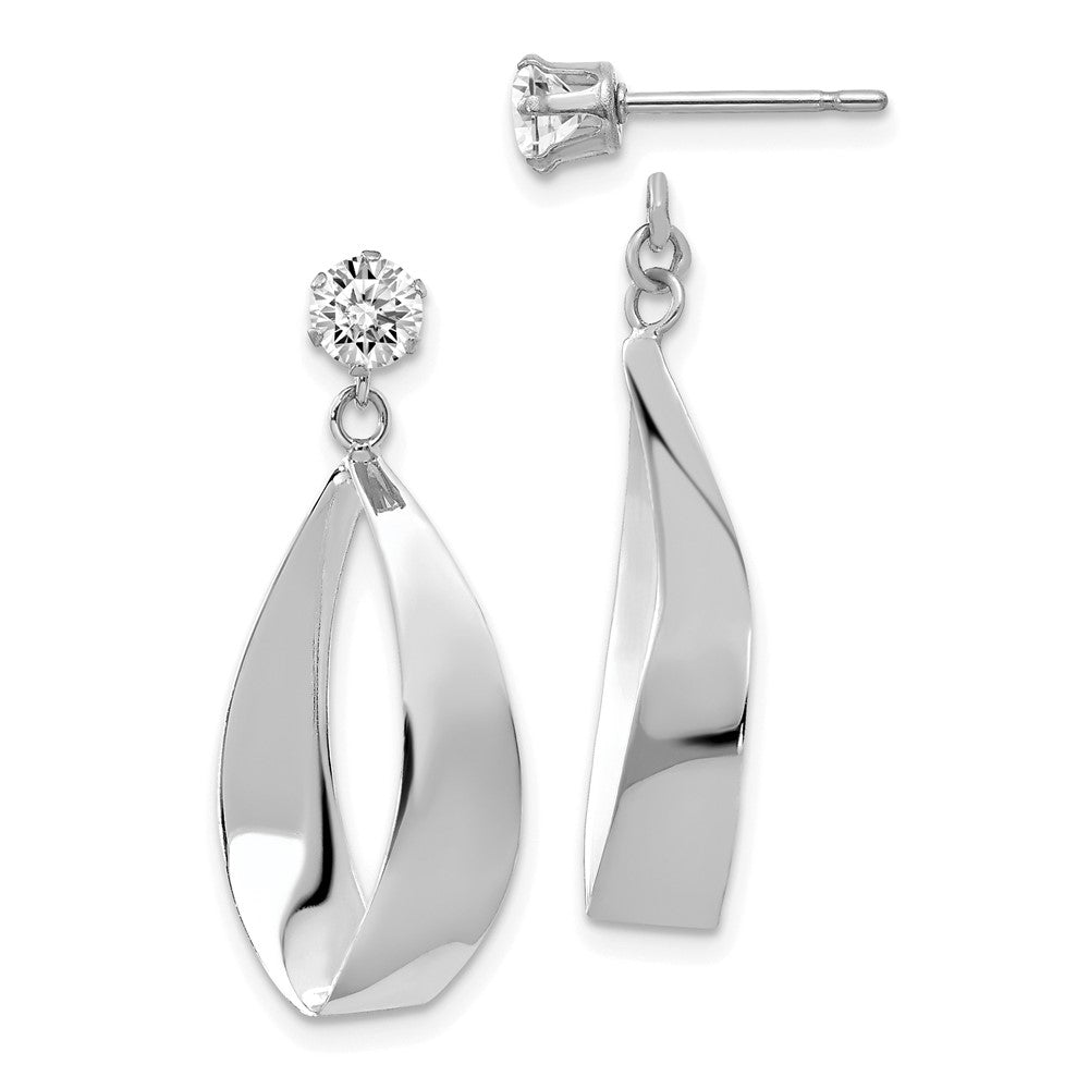 14K White Gold Polished Oval Dangle with CZ Stud Earring Jackets