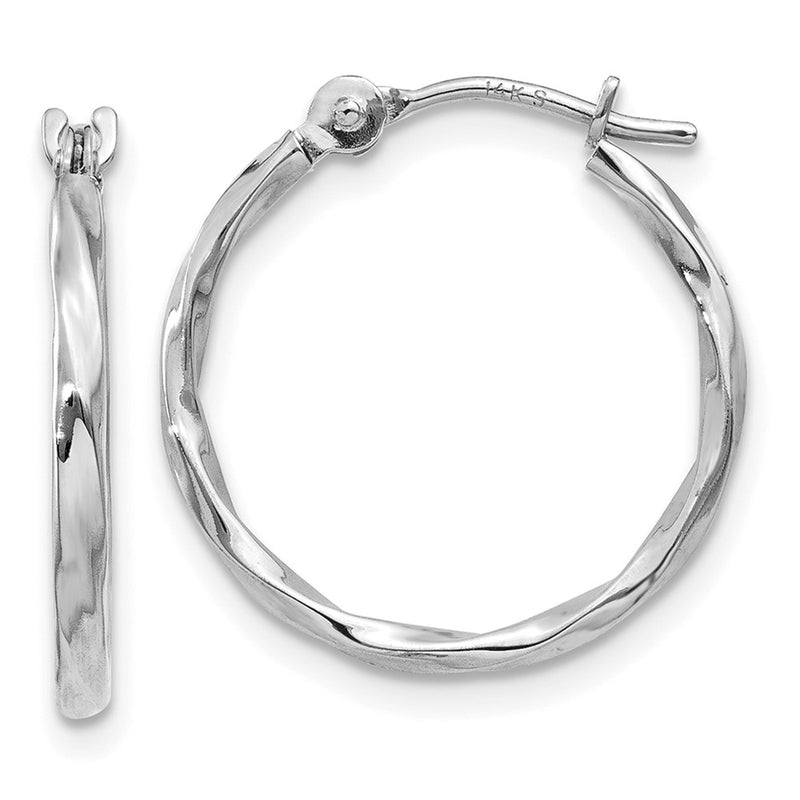 14K White Gold Twisted Hoop Earrings