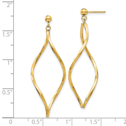 14K Yellow Gold Twisted Post Dangle Earrings
