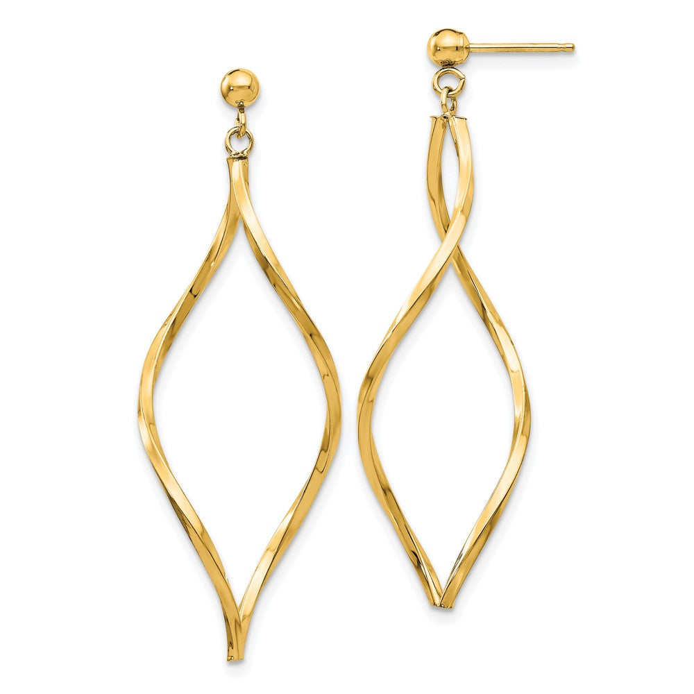 14K Yellow Gold Twisted Post Dangle Earrings