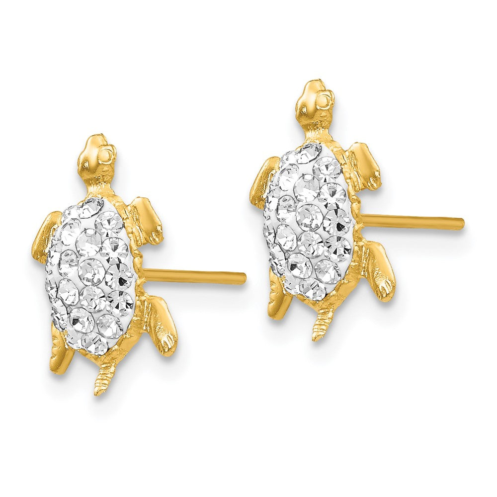 14K Yellow Gold Crystal White Turtle Post Earrings