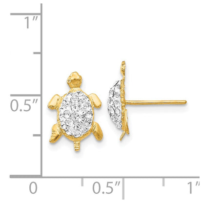14K Yellow Gold Crystal White Turtle Post Earrings