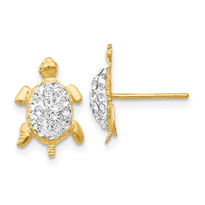 14K Yellow Gold Crystal White Turtle Post Earrings