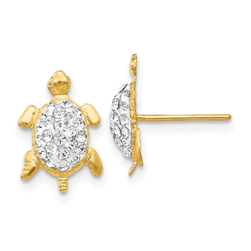 14K Yellow Gold Crystal White Turtle Post Earrings