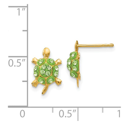 14K Yellow Gold Light Green Crystal Turtle Post Earrings