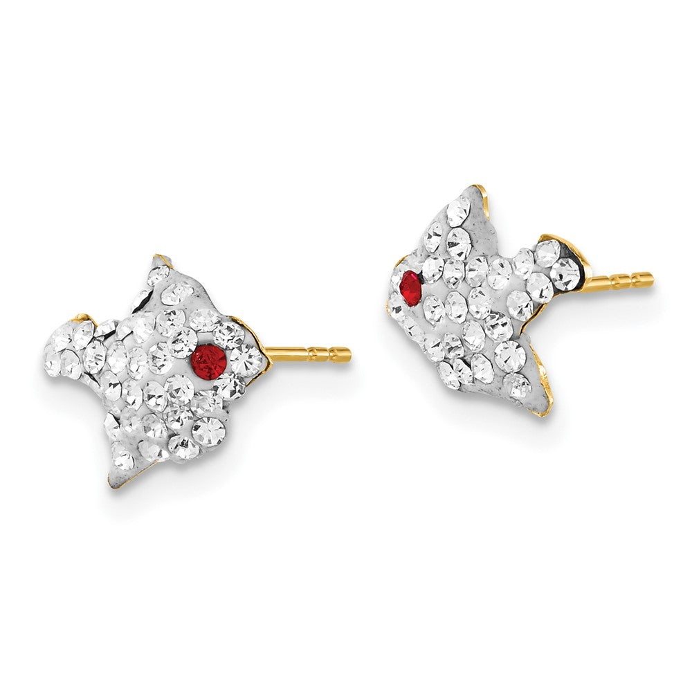 14K Yellow Gold Red & Clear Crystal Bird Post Earrings