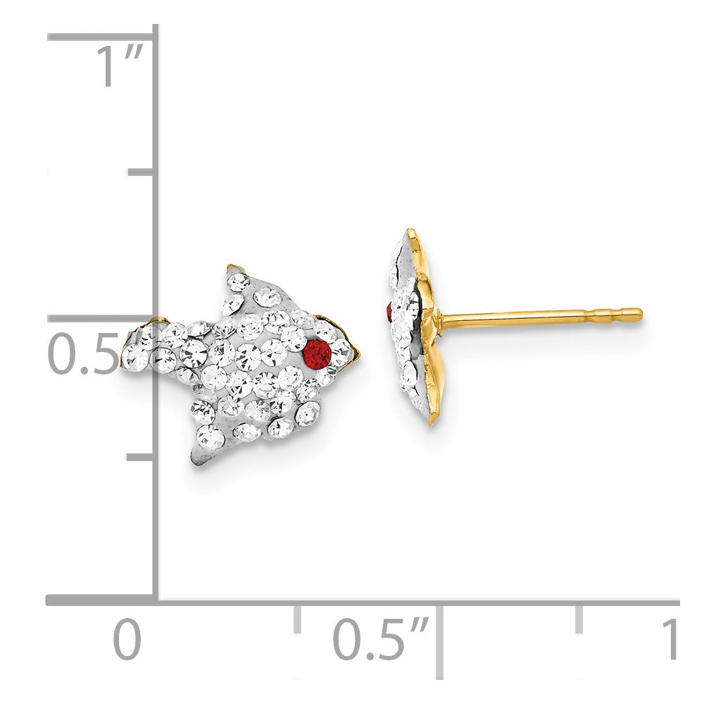 14K Yellow Gold Red & Clear Crystal Bird Post Earrings