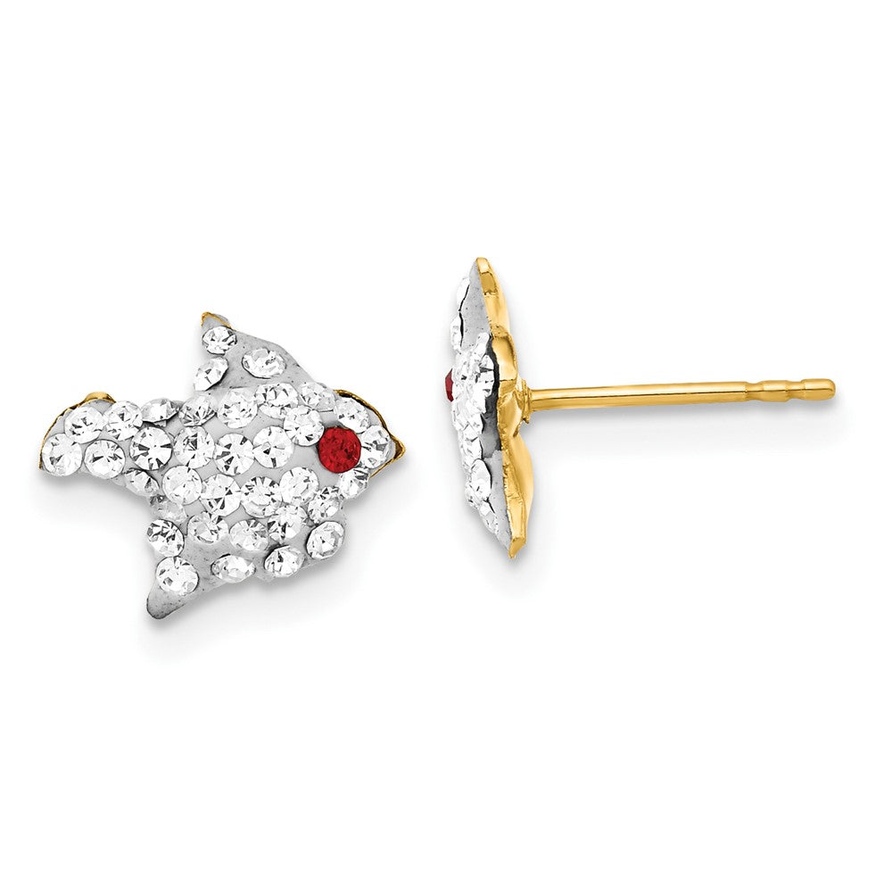 14K Yellow Gold Red & Clear Crystal Bird Post Earrings