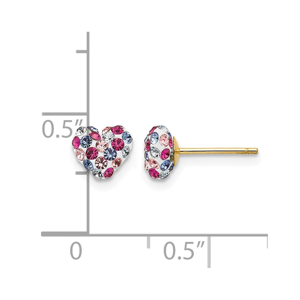 14K Yellow Gold Multi-Colored Crystal 6mm Heart Post Earrings