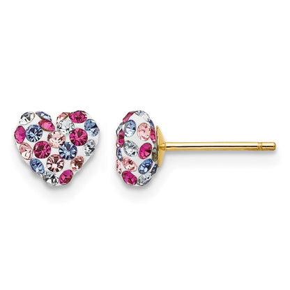14K Yellow Gold Multi-Colored Crystal 6mm Heart Post Earrings