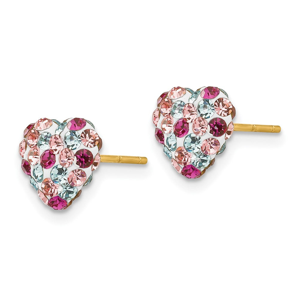 14K Yellow Gold Post Multi-Colored 8mm Crystal Heart Earrings