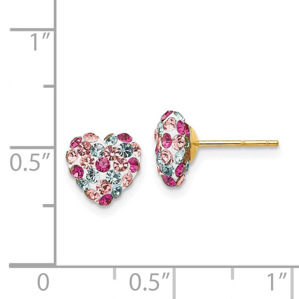 14K Yellow Gold Post Multi-Colored 8mm Crystal Heart Earrings