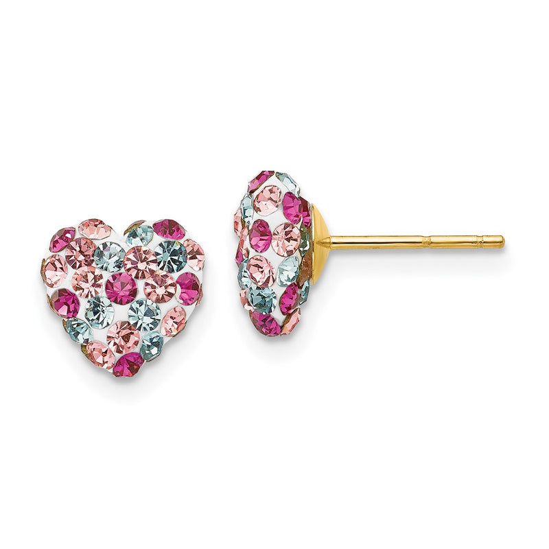 14K Yellow Gold Post Multi-Colored 8mm Crystal Heart Earrings