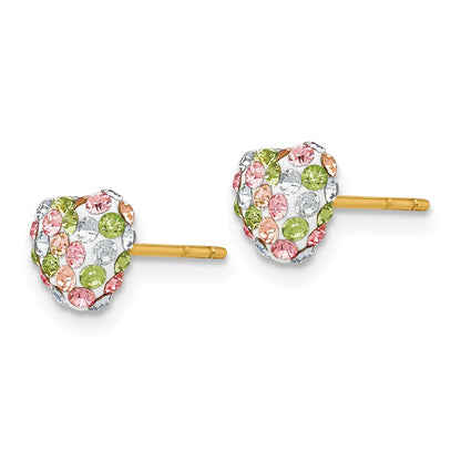 14K Yellow Gold Pastel Multi-Colored Crystal 6mm Heart Post Earrings
