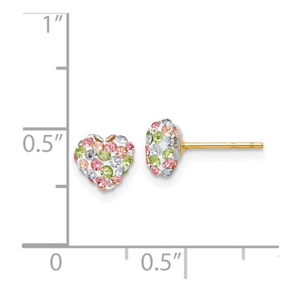 14K Yellow Gold Pastel Multi-Colored Crystal 6mm Heart Post Earrings