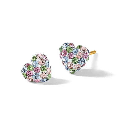 14K Yellow Gold Pastel Multi-Colored Crystal 6mm Heart Post Earrings