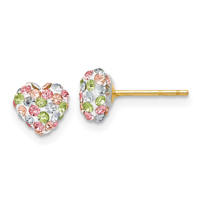 14K Yellow Gold Pastel Multi-Colored Crystal 6mm Heart Post Earrings