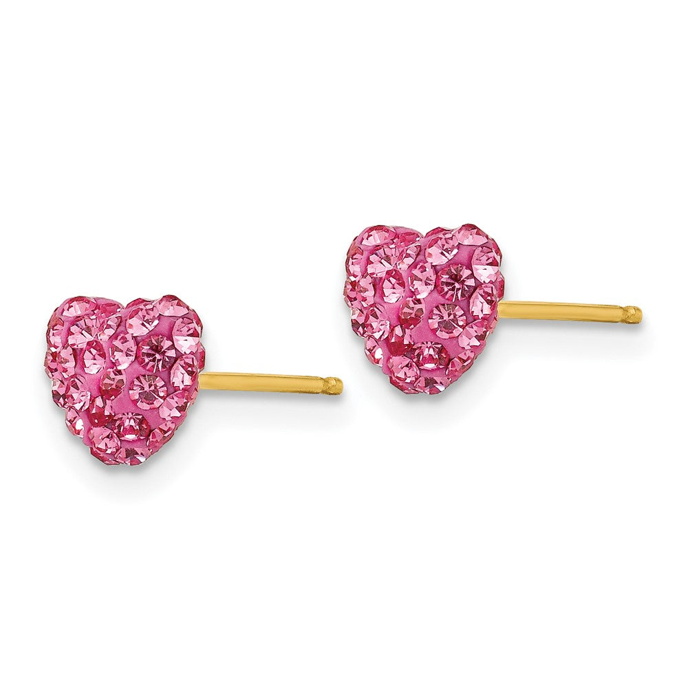 14K Yellow Gold Post Rose Crystal 6mm Heart Earrings