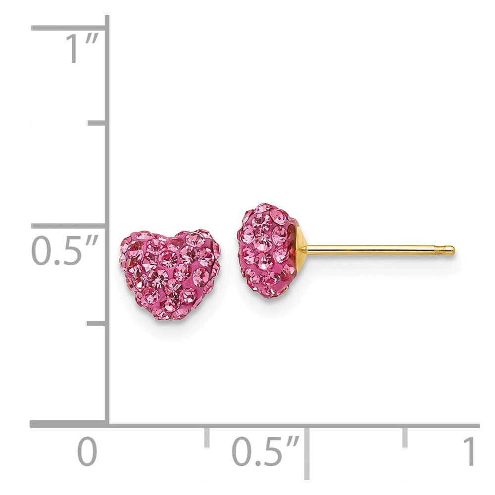14K Yellow Gold Post Rose Crystal 6mm Heart Earrings
