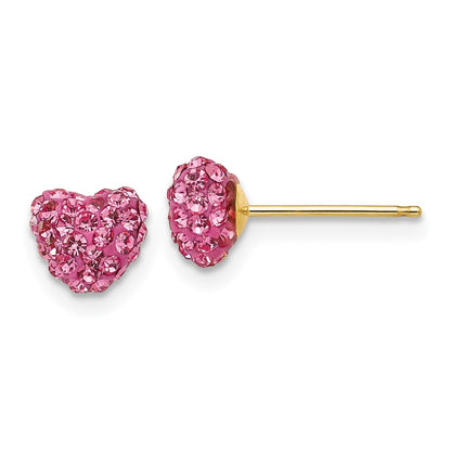 14K Yellow Gold Post Rose Crystal 6mm Heart Earrings