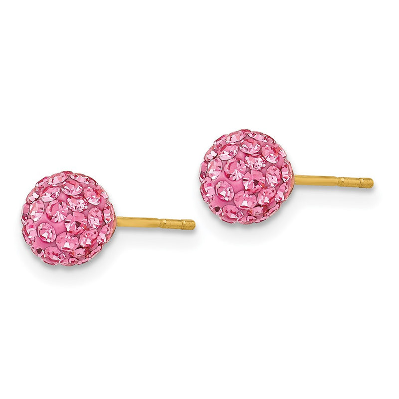 14K Yellow Gold Rose Crystal 6mm Post Earrings