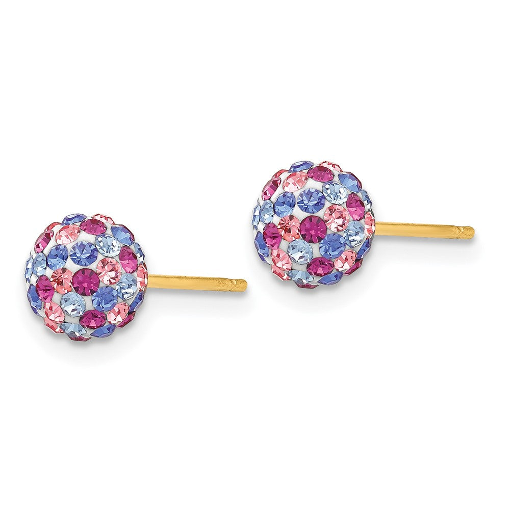 14K Yellow Gold Post 6mm Blue Pink Multi Crystal Ball Earrings