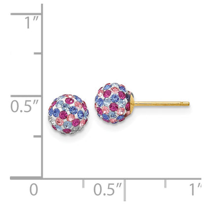 14K Yellow Gold Post 6mm Blue Pink Multi Crystal Ball Earrings