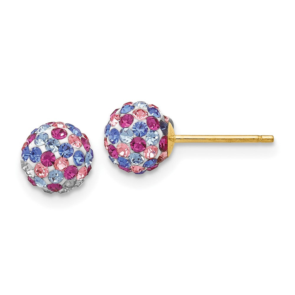 14K Yellow Gold Post 6mm Blue Pink Multi Crystal Ball Earrings