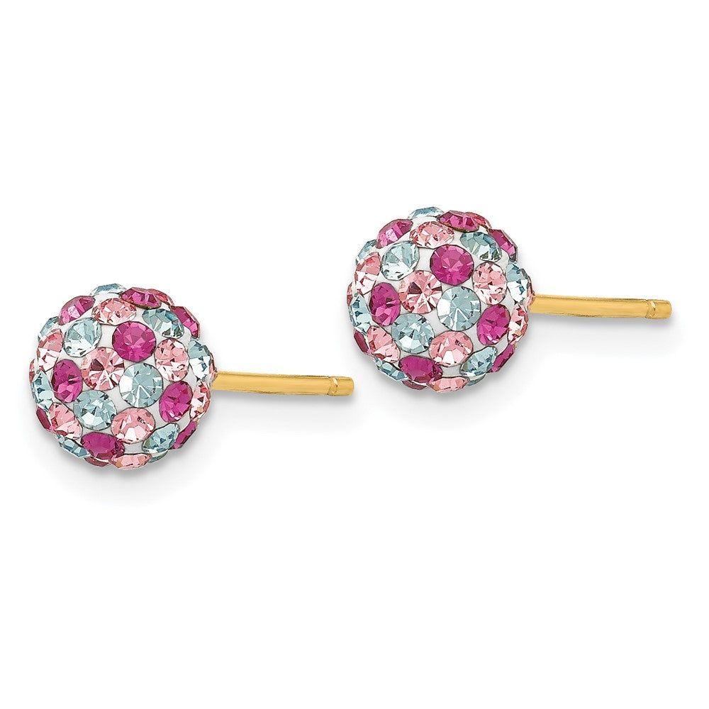 14K Yellow Gold Post Multi-Colored Crystals 6mm Ball Earrings