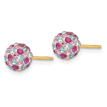 14K Yellow Gold Post Multi-Colored Crystals 6mm Ball Earrings