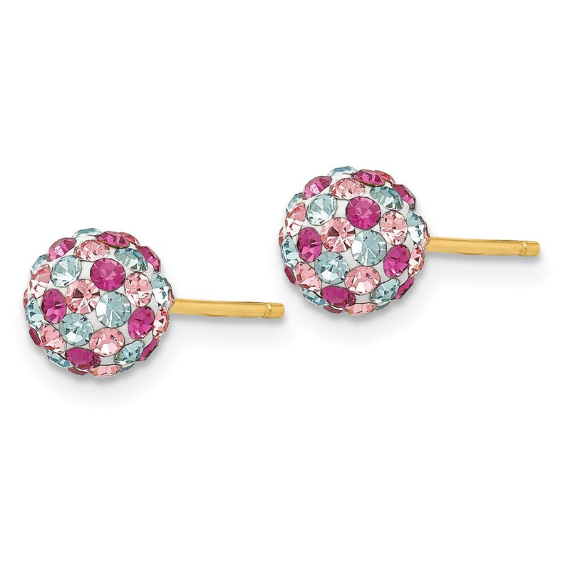 14K Yellow Gold Post Multi-Colored Crystals 6mm Ball Earrings