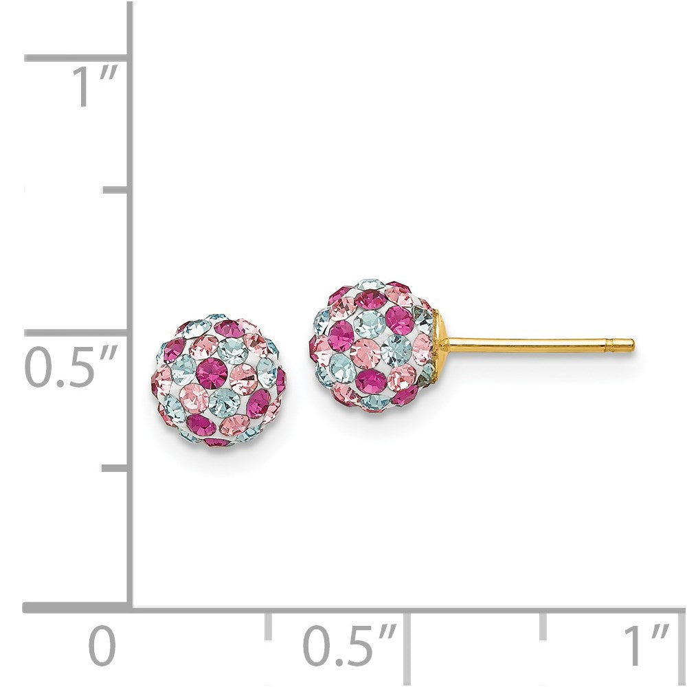 14K Yellow Gold Post Multi-Colored Crystals 6mm Ball Earrings