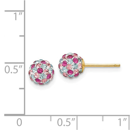 14K Yellow Gold Post Multi-Colored Crystals 6mm Ball Earrings