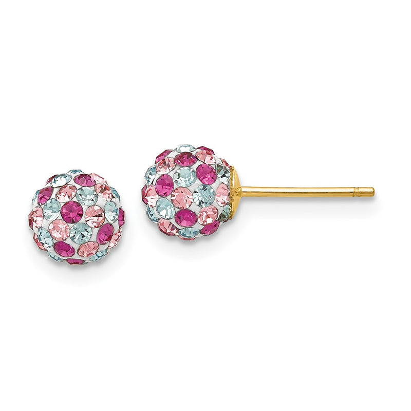 14K Yellow Gold Post Multi-Colored Crystals 6mm Ball Earrings