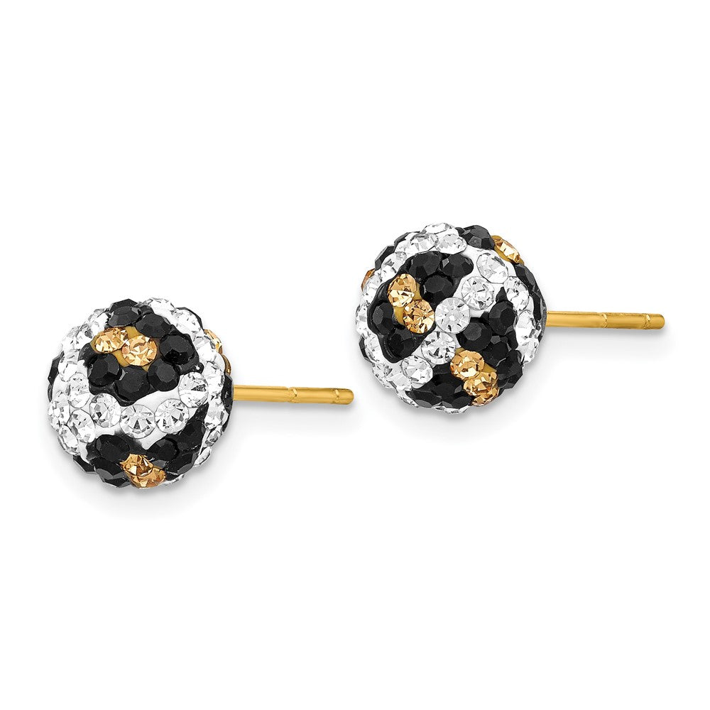 14K Yellow Gold 8mm Post Leopard Pattern White Black Yellow Crystal Earrings