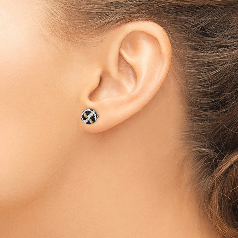 14K Yellow Gold 8mm Post Leopard Pattern White Black Yellow Crystal Earrings