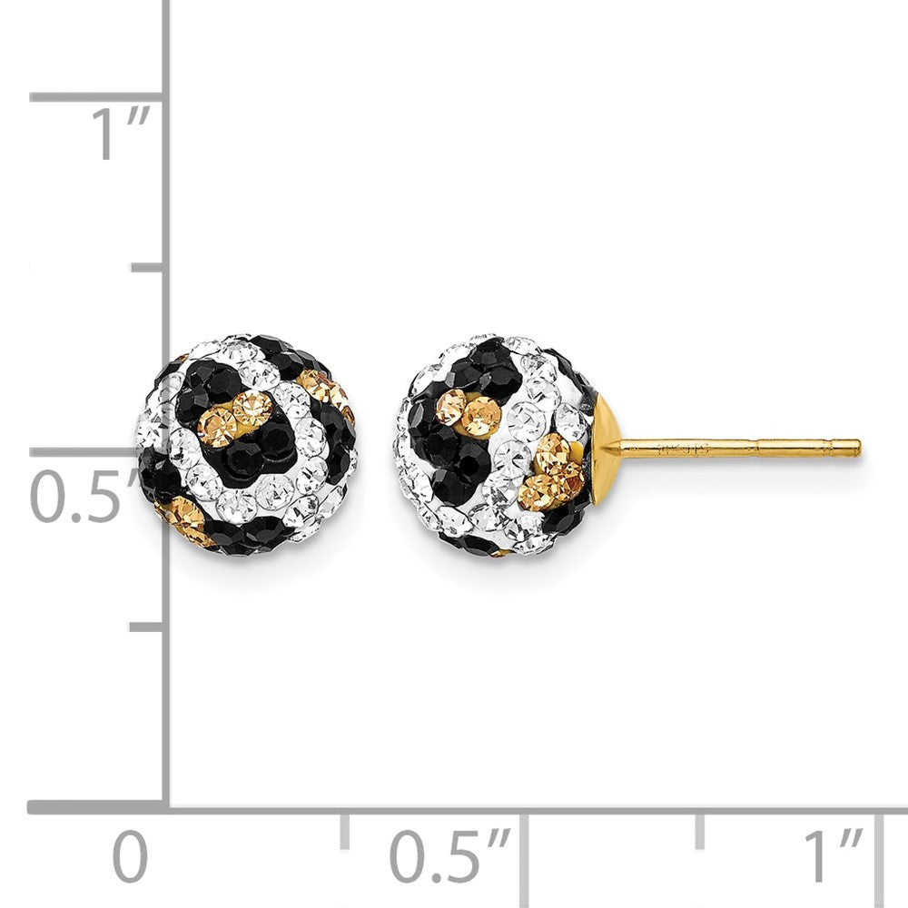 14K Yellow Gold 8mm Post Leopard Pattern White Black Yellow Crystal Earrings