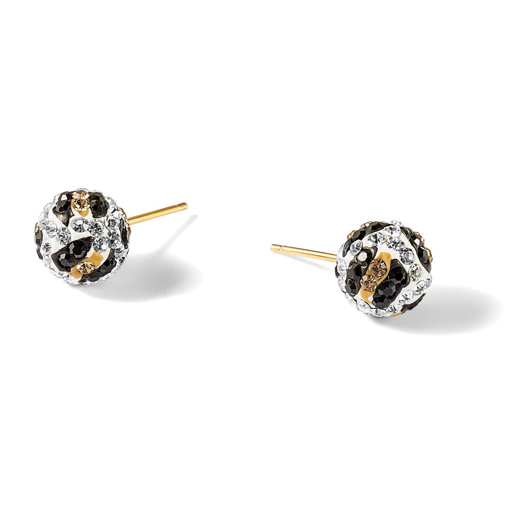 14K Yellow Gold 8mm Post Leopard Pattern White Black Yellow Crystal Earrings