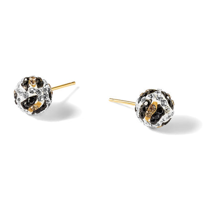 14K Yellow Gold 8mm Post Leopard Pattern White Black Yellow Crystal Earrings