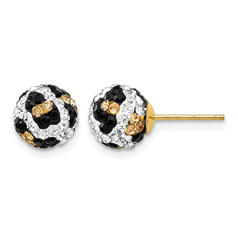 14K Yellow Gold 8mm Post Leopard Pattern White Black Yellow Crystal Earrings
