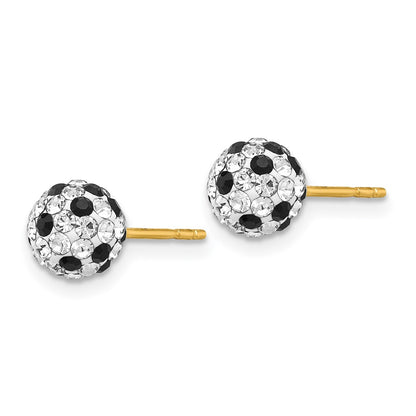 14K Yellow Gold Black and White Crystal 6mm Post Earrings