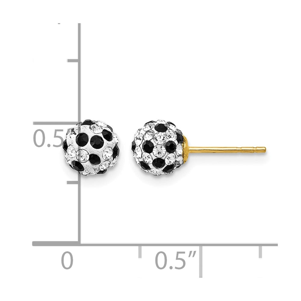 14K Yellow Gold Black and White Crystal 6mm Post Earrings