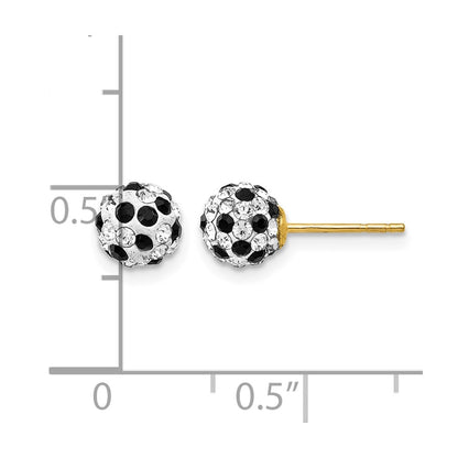 14K Yellow Gold Black and White Crystal 6mm Post Earrings