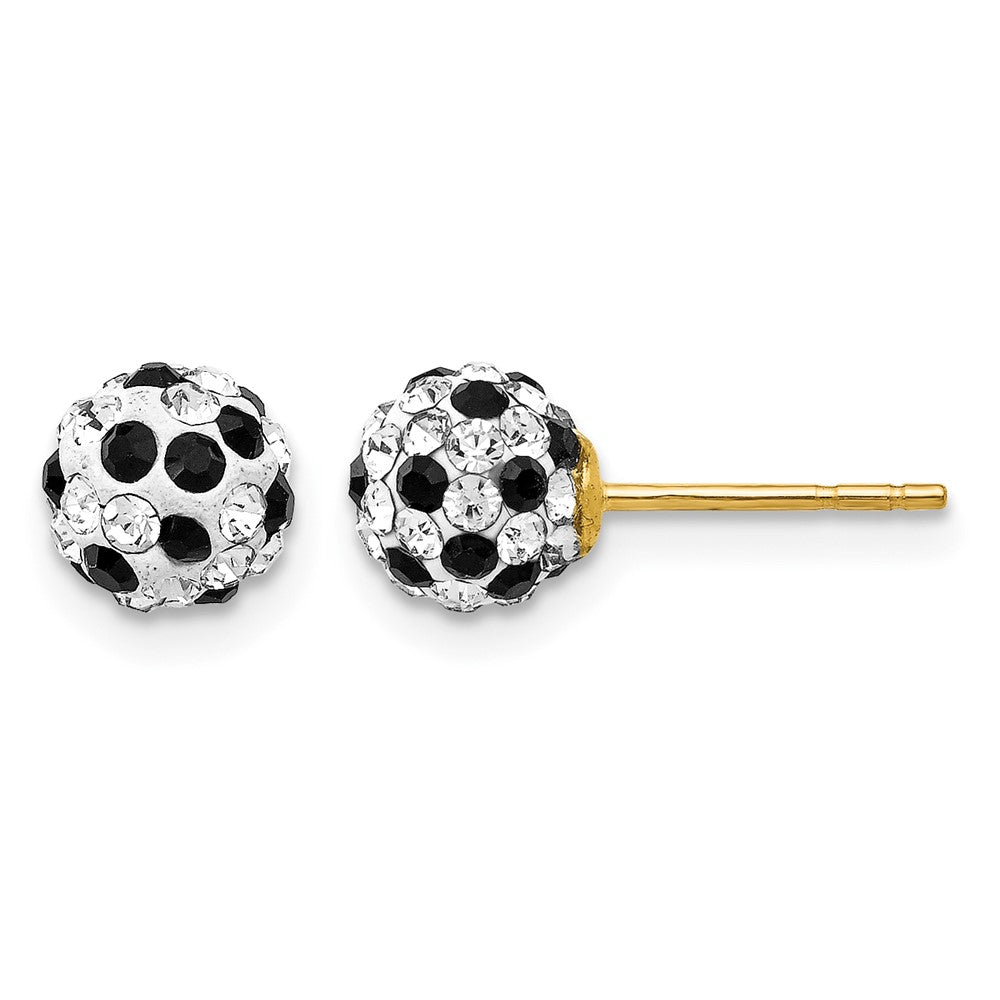 14K Yellow Gold Black and White Crystal 6mm Post Earrings