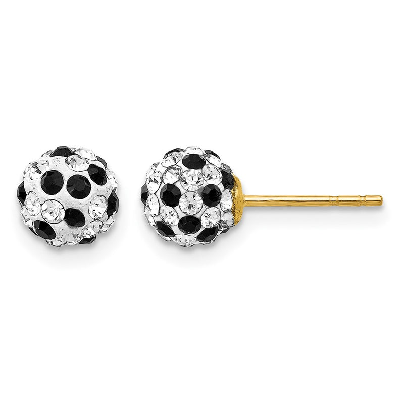 14K Yellow Gold Black and White Crystal 6mm Post Earrings
