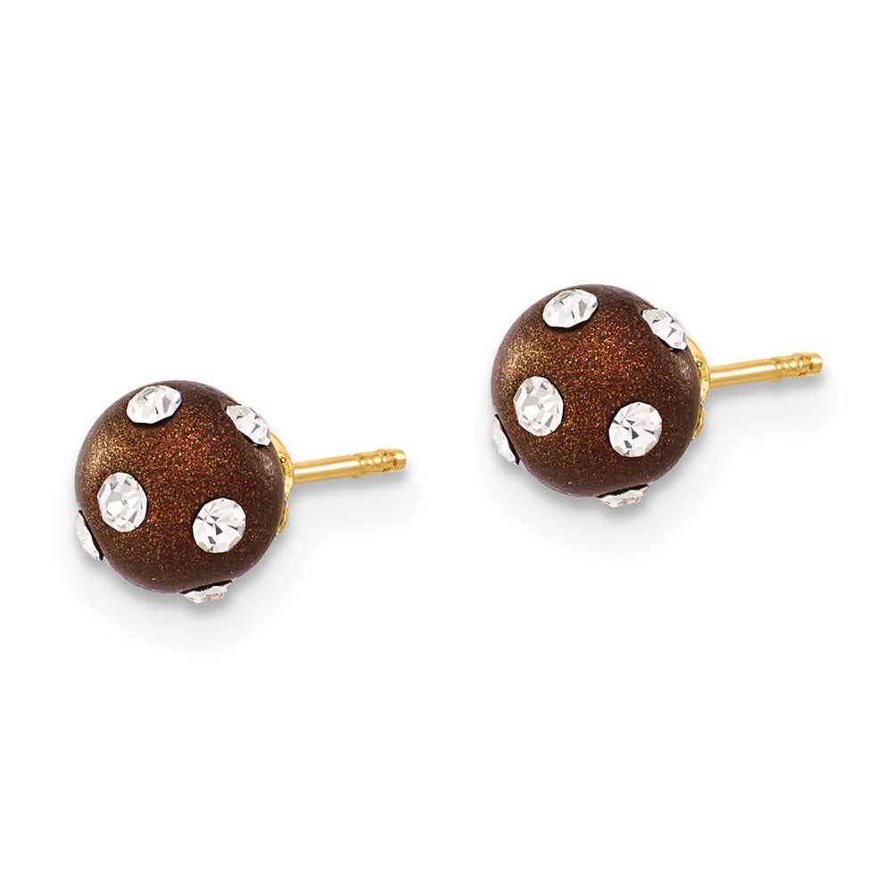 14K Yellow Gold Crystal Brown 6mm Post Earrings