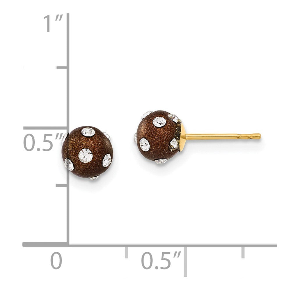 14K Yellow Gold Crystal Brown 6mm Post Earrings