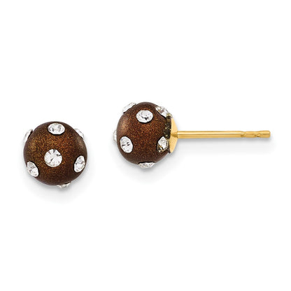 14K Yellow Gold Crystal Brown 6mm Post Earrings